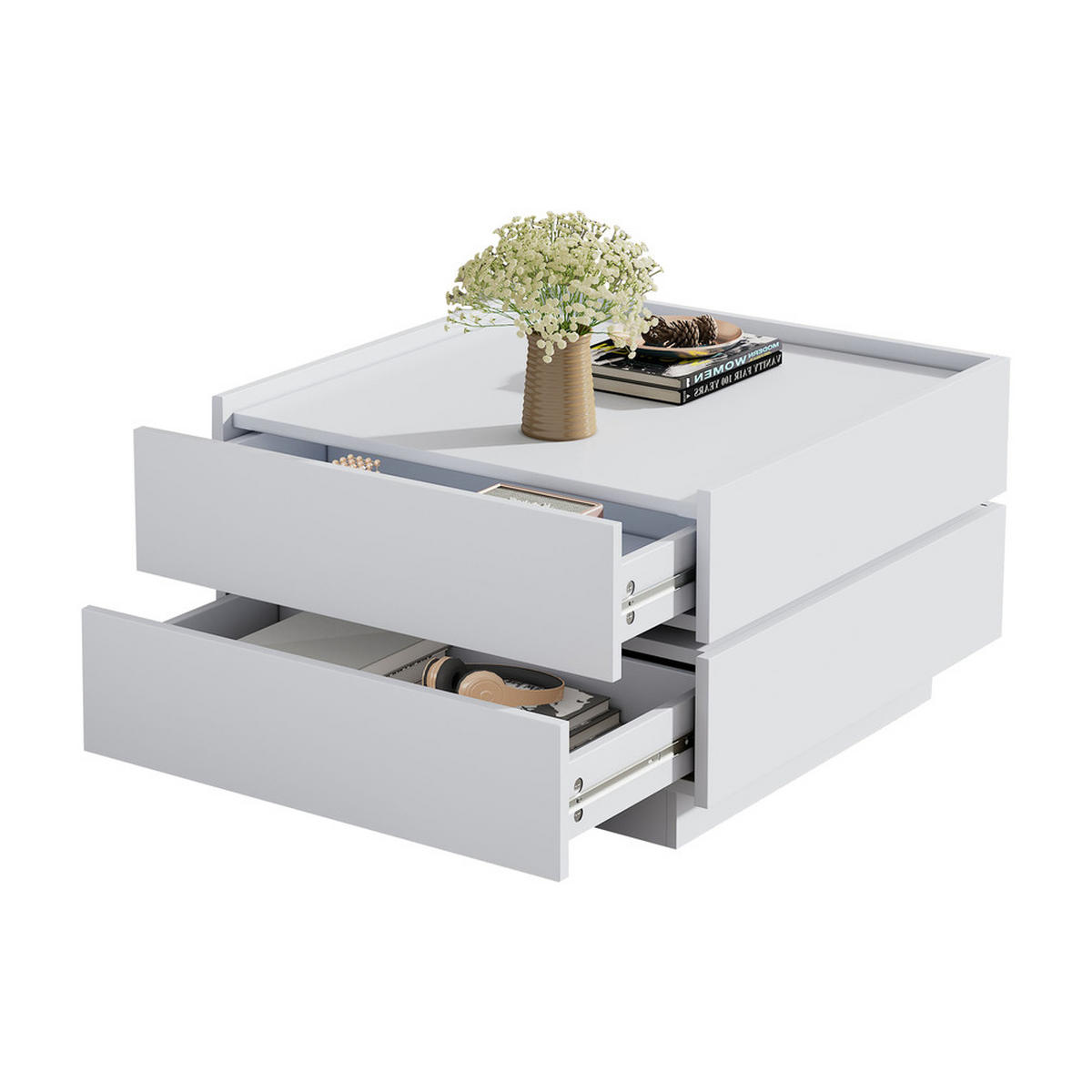 COUCHTISCH Funktionaler drehbarer mit Stauraum und Ablagen - Weiß, Holz (69.85/66.29/38cm) - FLIEKS