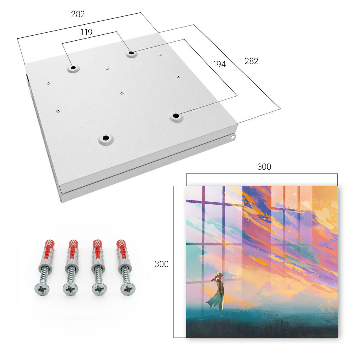 SCHLÜSSELBOX Weiß 30x30 cm – Türöffnung nach rechts - Verträumte Szene - Orange, Metall (30/30/5cm) - TULUP