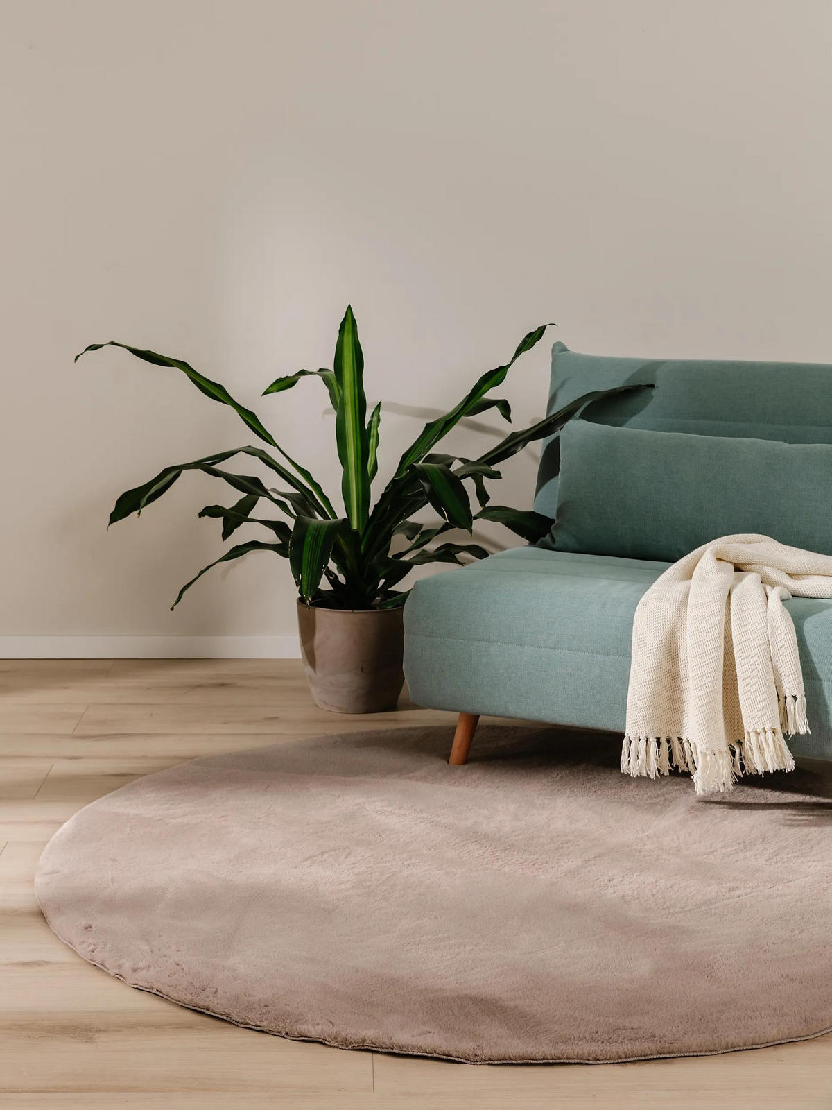 PREPROGE iz umetnega krzna Furry Taupe ø 200 cm okrogle - sivorjava, umetna masa (200/200cm) - benuta