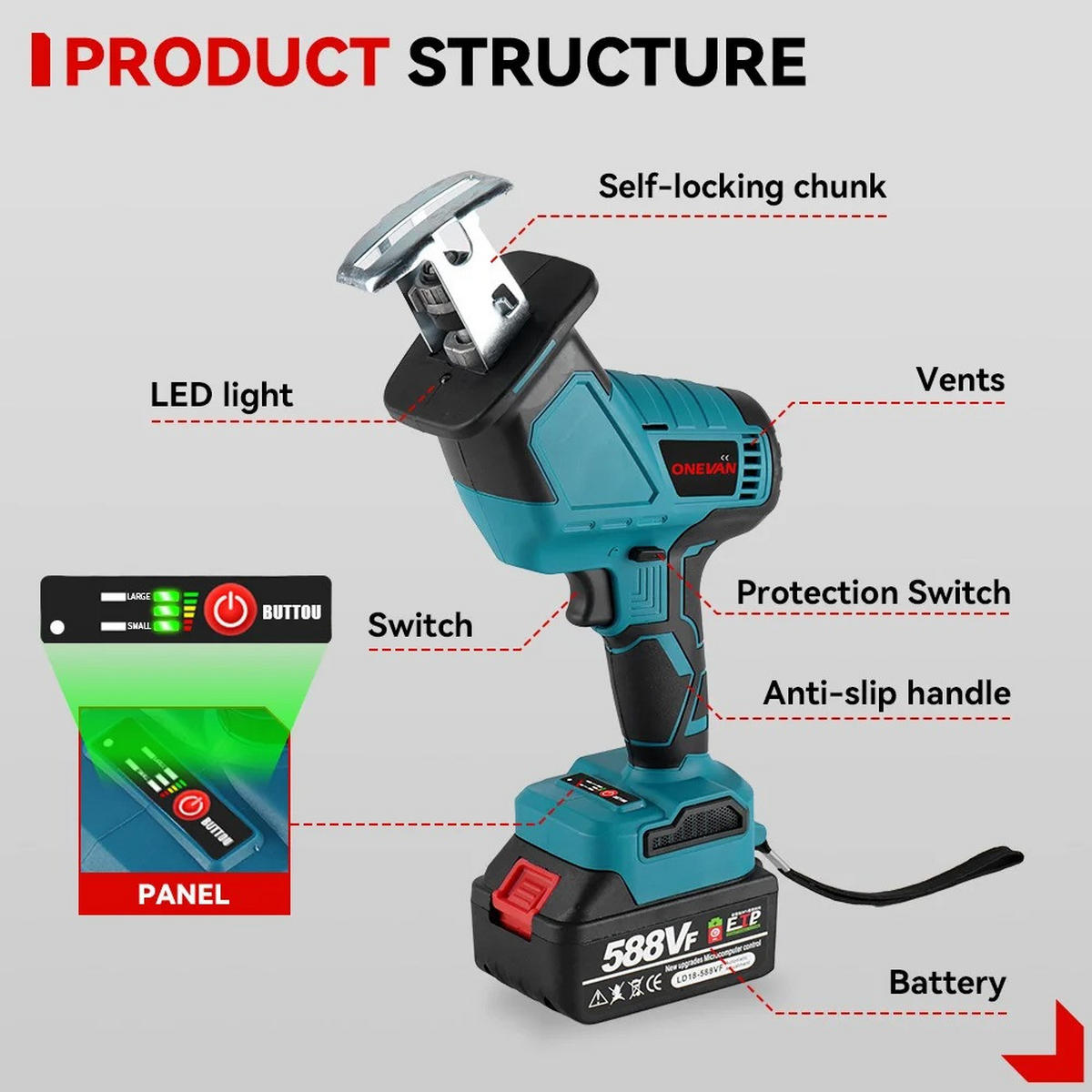 KETTENSÄGE Bürstenlose Blau Mit Sägeblatt Für Makita 18V batterie Pin Mit 2 Akkus - Blau, Metall (15/7/45cm) - Coonoor