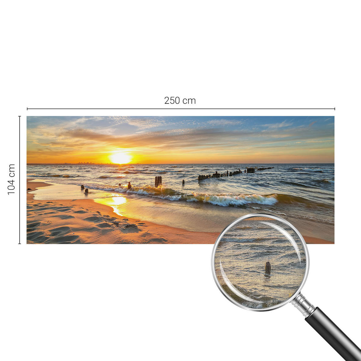 FOTOTAPETE 250x104 cm - Sonnenuntergang am Strand - Gelb, Textil (250/104cm) - Wallfluent