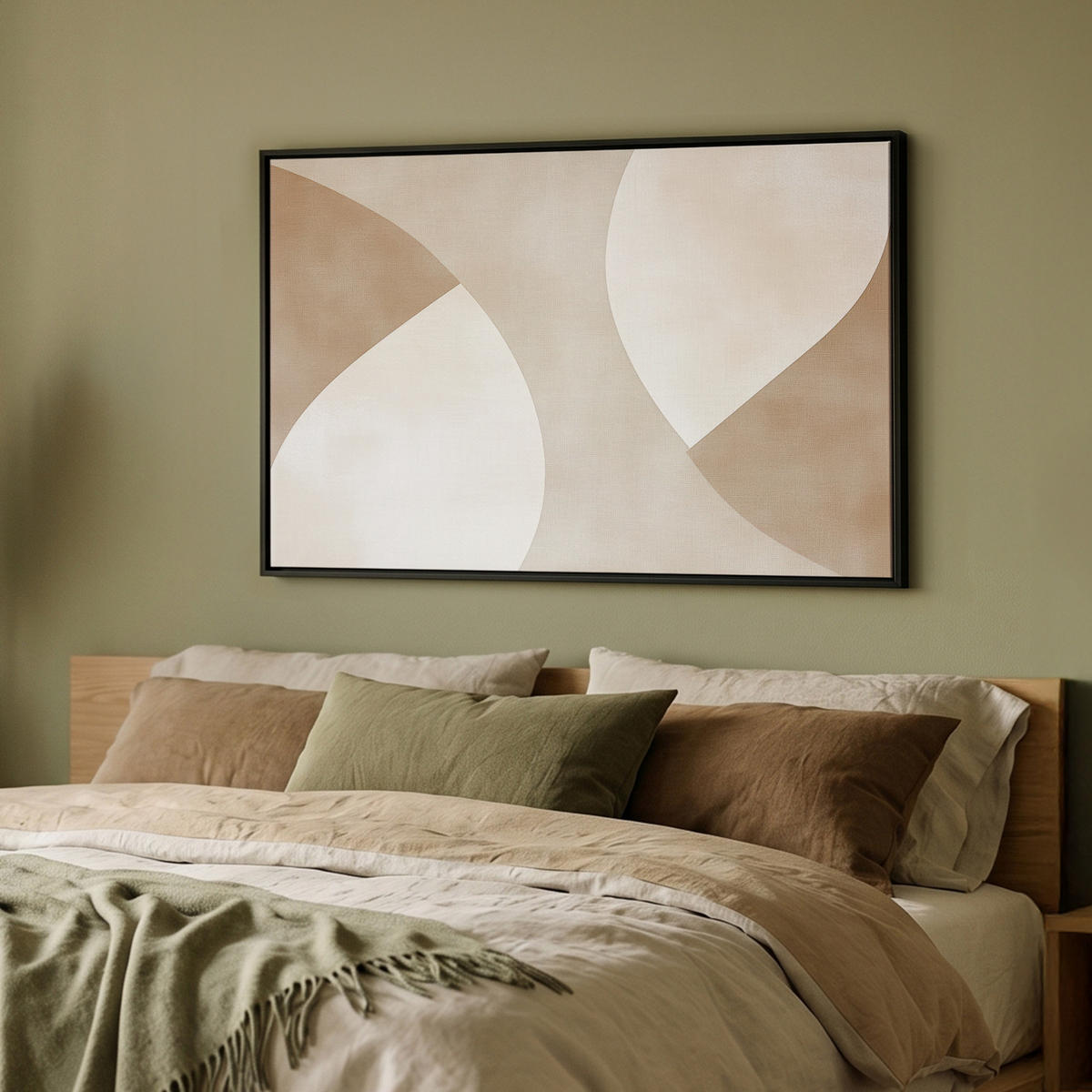 LEINWAND Bilder mit Rahmen - Braun - Japandi - Abstrakt - 90x60 - Sandfarben, Textil (90/60cm) - MuchoWow
