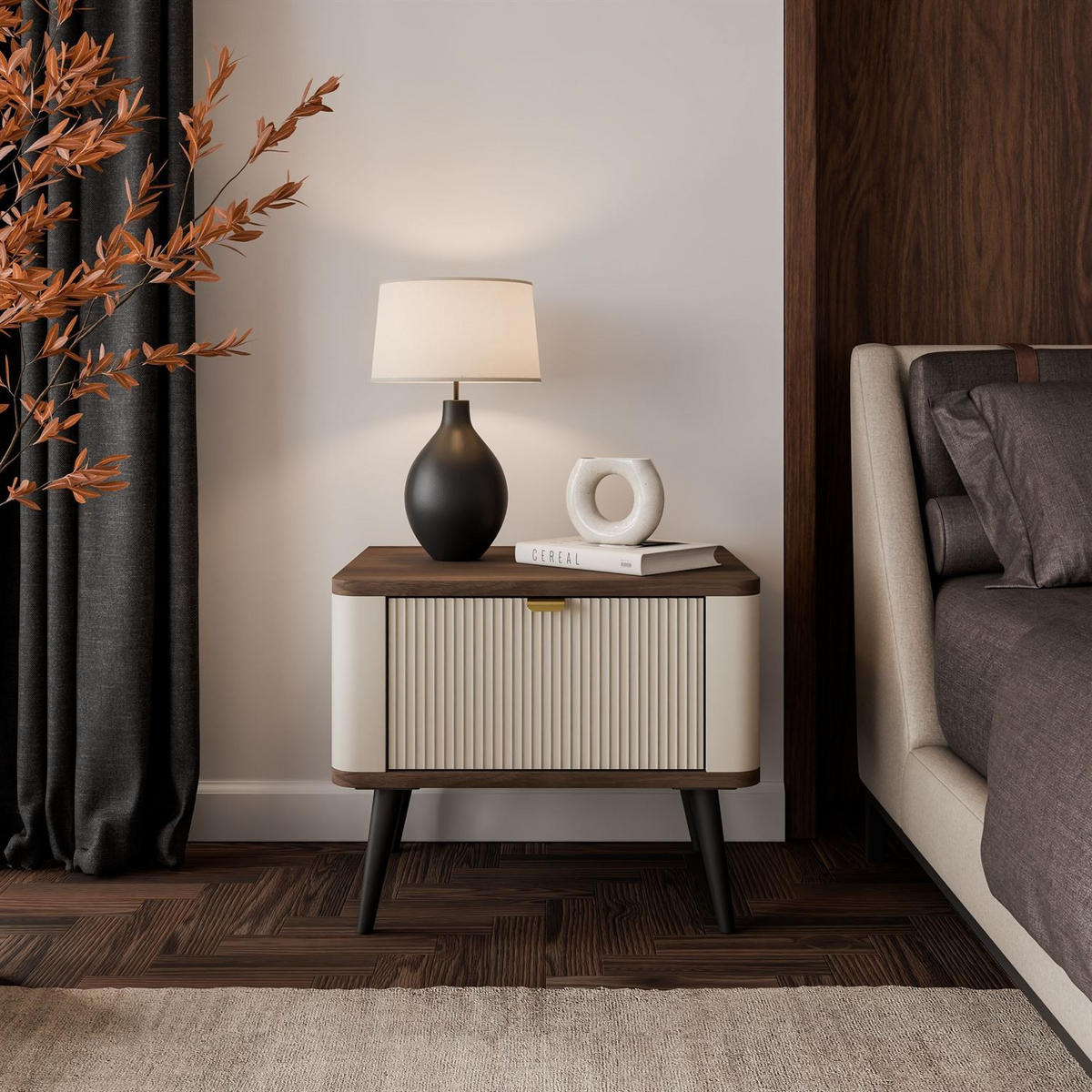 NACHTTISCH AUTUMN auf hohen Beinen, Kaschmir / Nussbaum - Beige, Holzwerkstoff (50/42/40cm) - Lookway