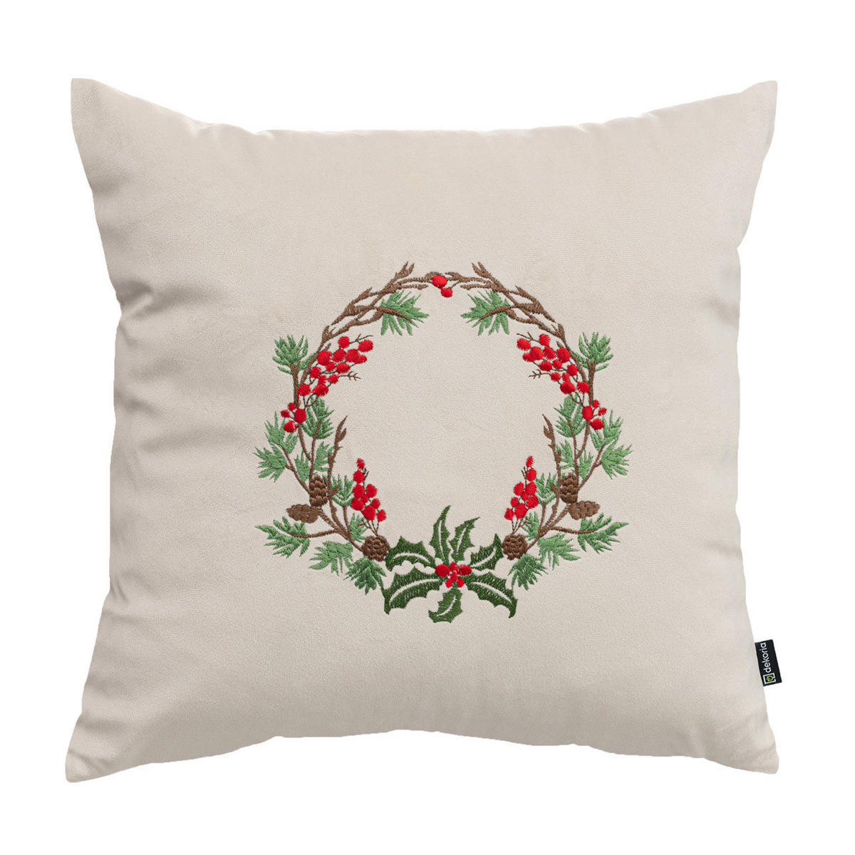 KISSENHÜLLE Winter Wreath 43x43 cm - Beige, Textil (43/1cm) - Dekoria