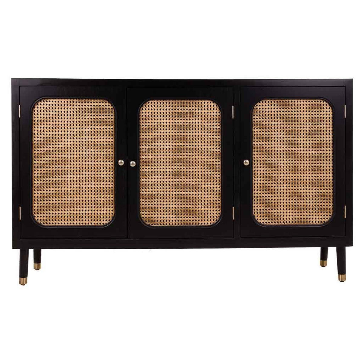 SIDEBOARD aus Holz und Bambusgeflecht 153x38x92 cm - Schwarz, Holz (152.5/91.5/38cm) - Wanderlust