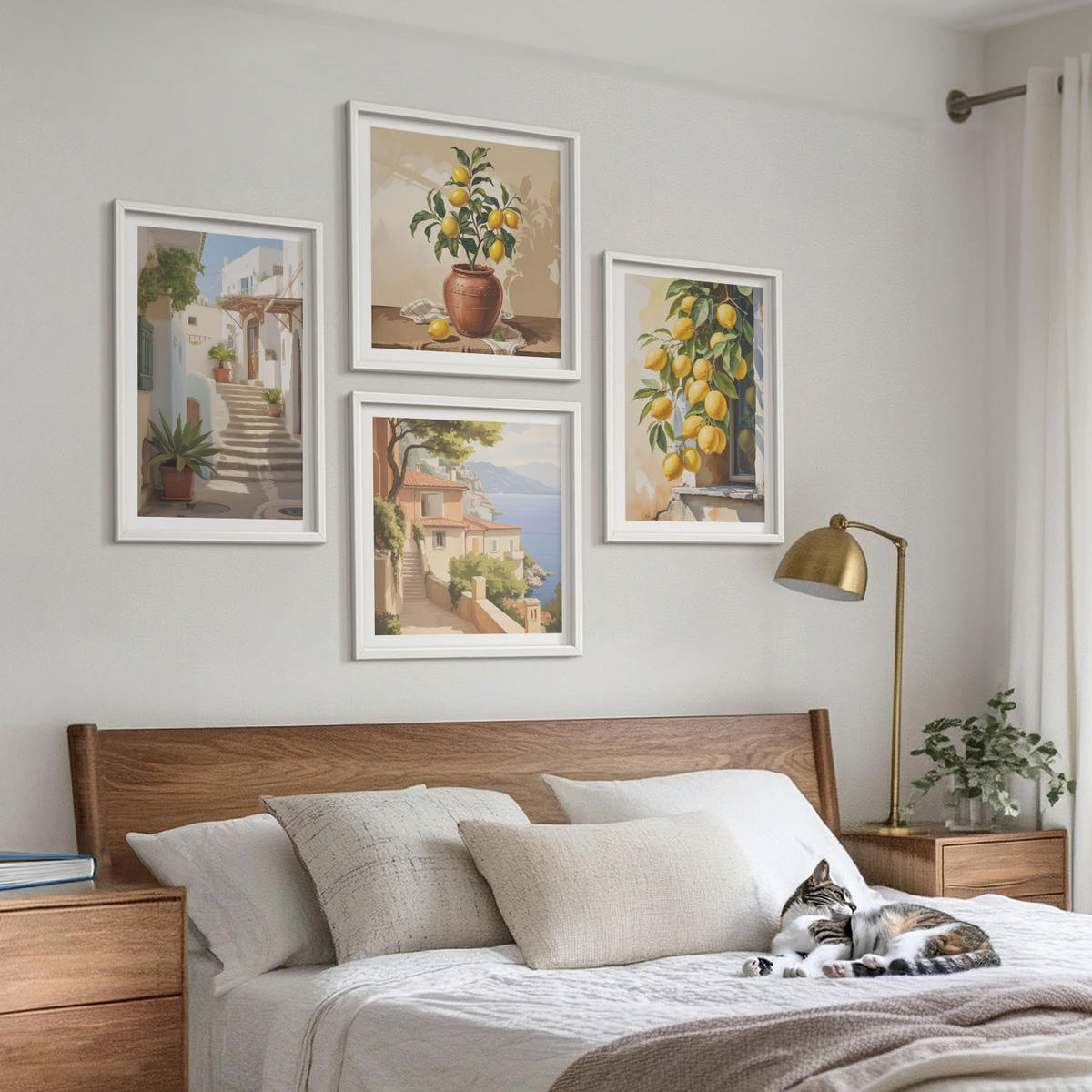 WANDBILDER 4er-Set - 50x50 cm & 40x60 cm Weißer Rahmen - Lemon Streets Meerblick - Weiß, Kunststoff (50/50cm) - ArtPrintCave