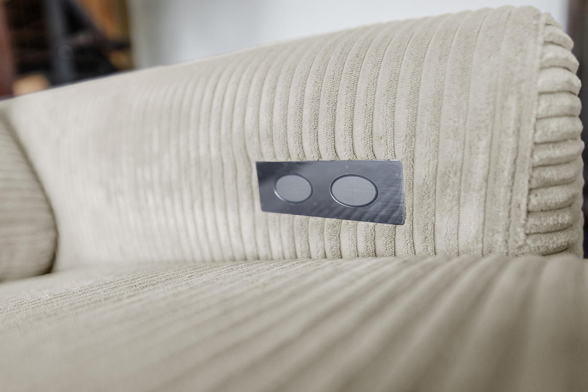 ECKSOFA LAISKA Cremeweiß Cord Relaxfunktion - Creme/Schwarz, Textil/Metall (282/177cm) - KAWOLA