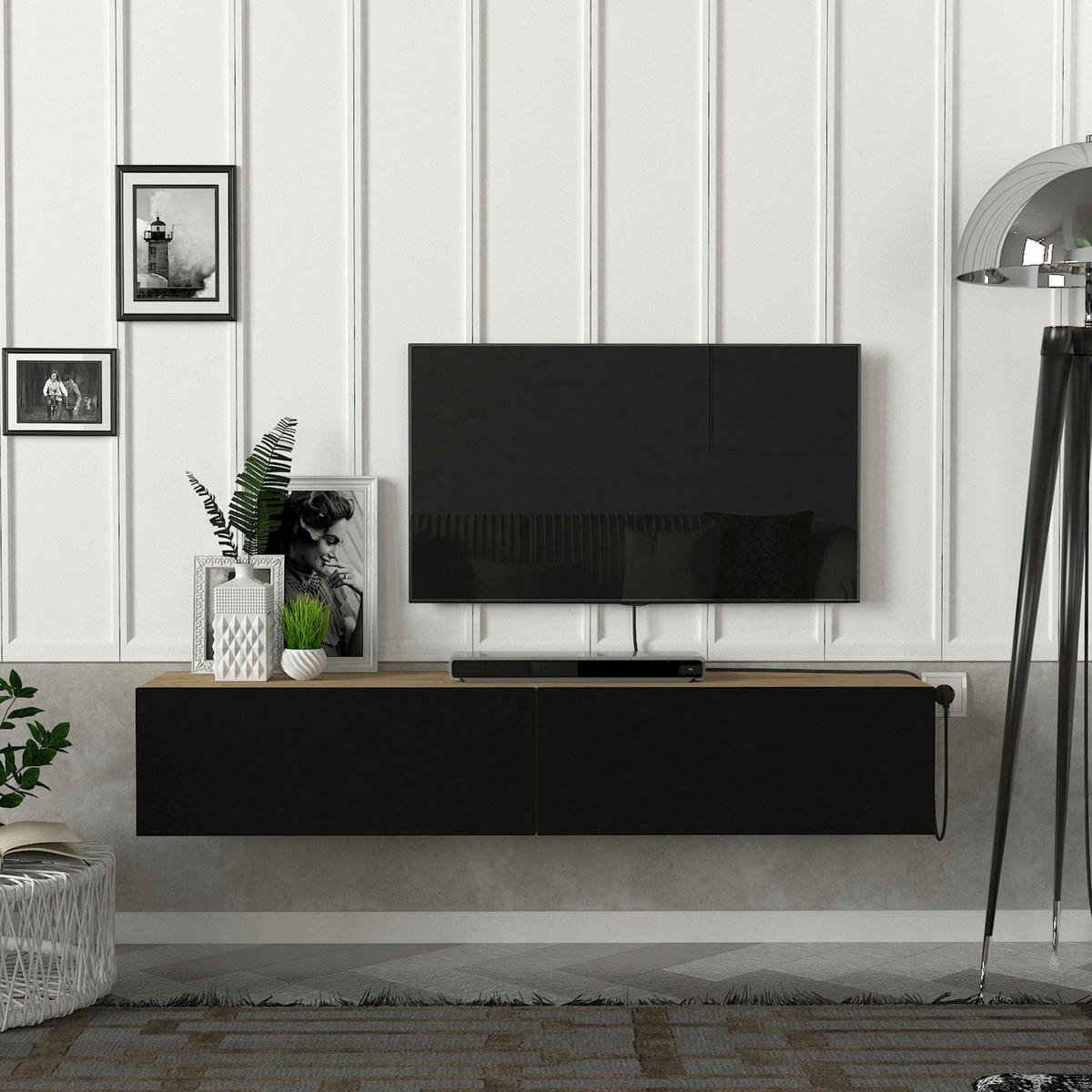 TV-ELEMENT Toivakka - Schwarz, Holzwerkstoff (135/25/31cm) - [en.casa]