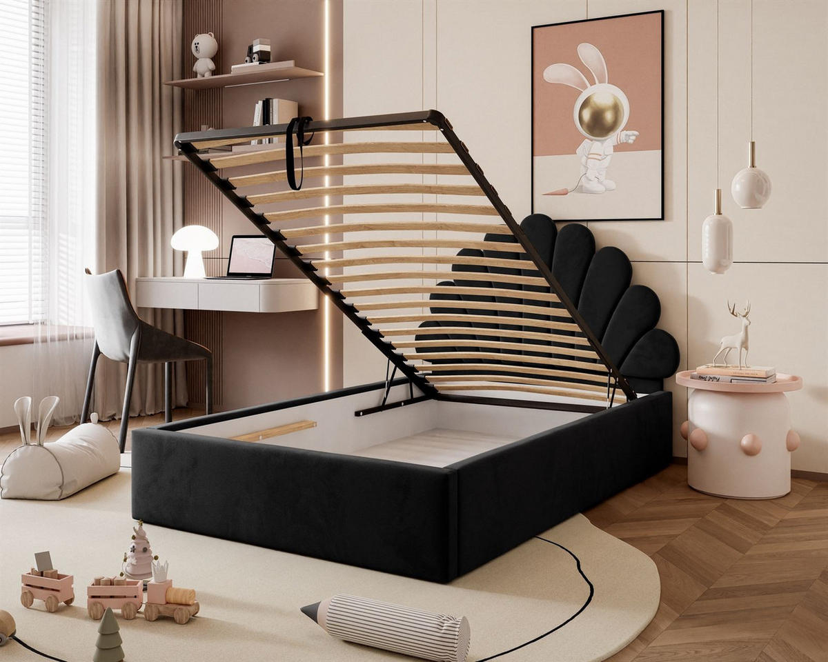 POLSTERBETT ASHLEY mit Bettkasten 180x200 cm, Stoff: Jasmine 100 - Schwarz, Textil - Lookway