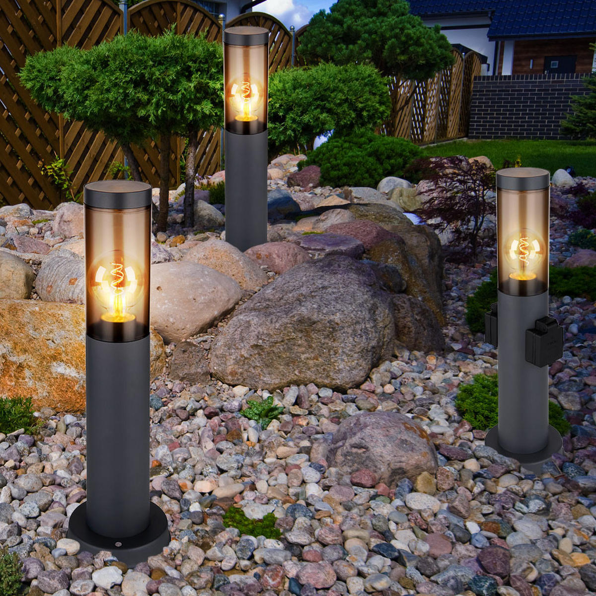 RGB LED SOCKELLEUCHTE Edelstahl Anthrazit 3er Set - Anthrazit, Metall (7.6/7.6/45cm) - Globo Lighting