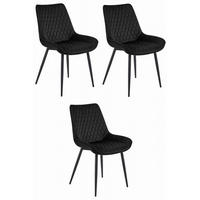 ESSZIMMERSTÜHLE 3er Set Schwarzer Velours, gepolsterte Rückenlehne, Modernes Design - Schwarz, Textil (56/89/43cm) - Best For Home