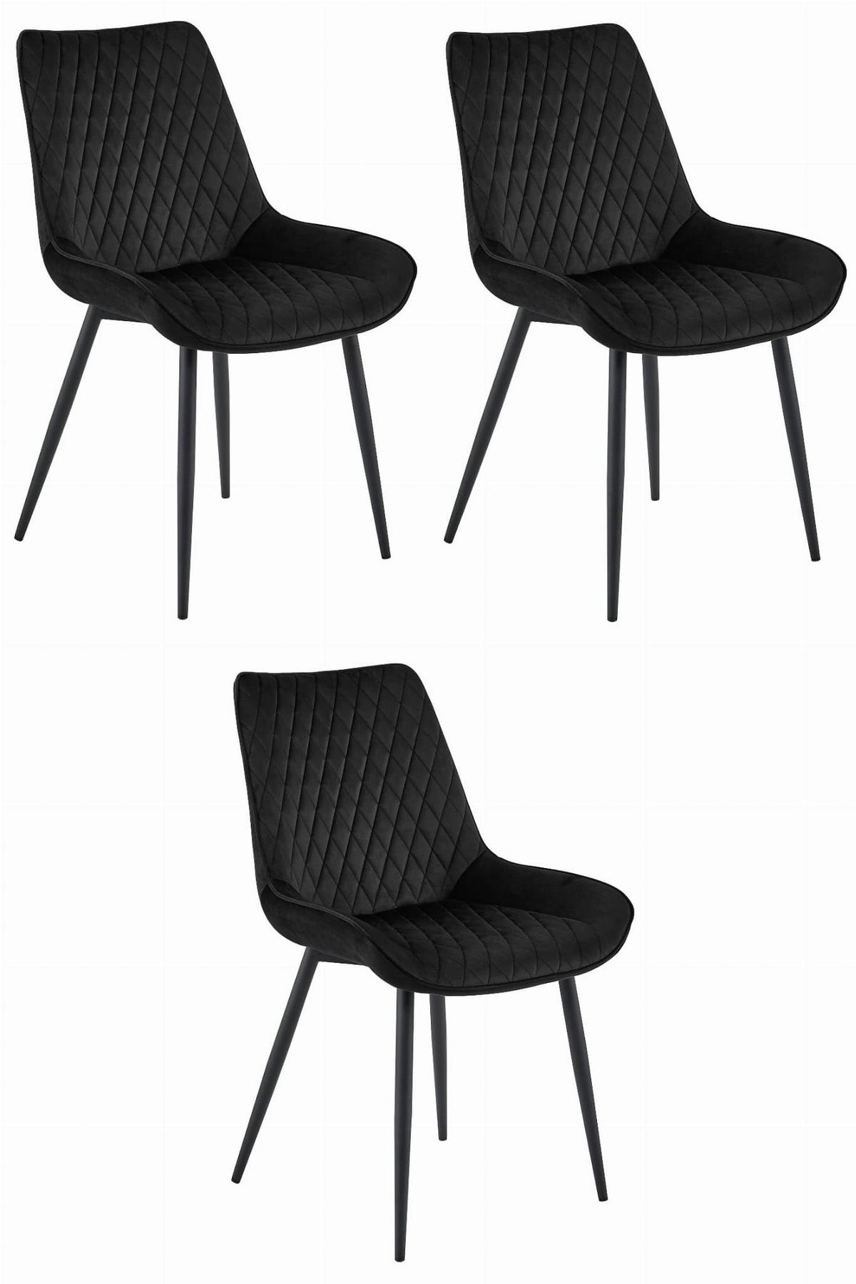 ESSZIMMERSTÜHLE 3er Set Schwarzer Velours, gepolsterte Rückenlehne, Modernes Design - Schwarz, Textil (56/89/43cm) - Best For Home