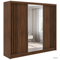 SCHWEBETÜRENSCHRANK mit Lamellen und Spiegel DIANA - 240 - Warmia Walnuss und Schwarz - Walnussfarben/Schwarz, Holzwerkstoff/Metall (240/216/61cm) - MKS