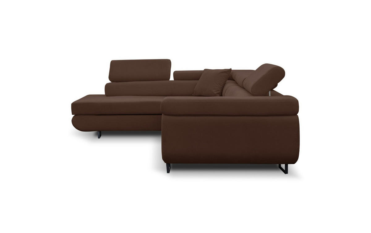 ECKSOFA Jerry in L-Form mit Schlaffunktion und Bettkasten, Farbe: Braun, Veloursstoff, Ottomane Links - Braun, Textil (202/275cm) - VENASI MÖBEL