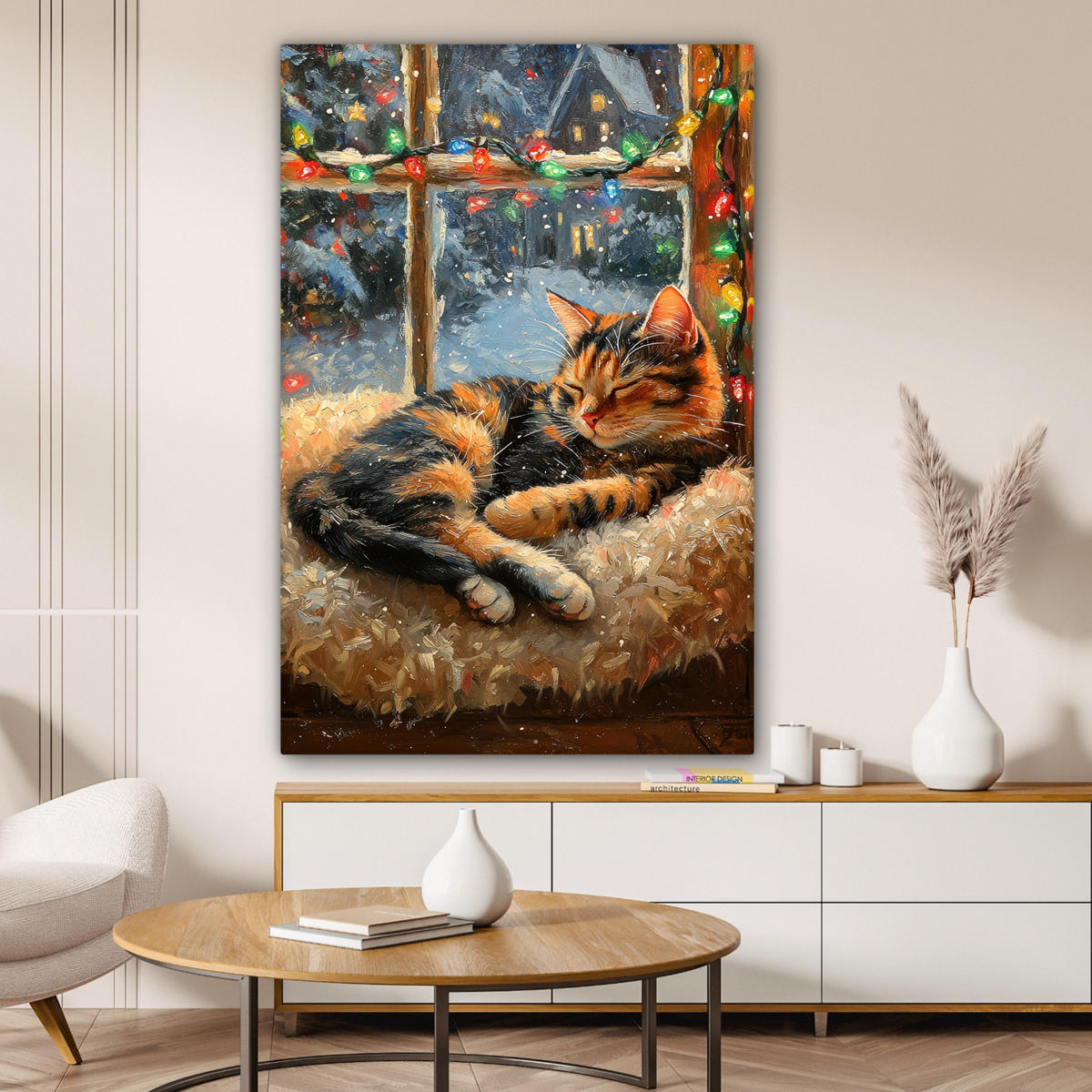 LEINWANDBILD Katze - Weihnachten - Winter - Tier 80x120 cm - Bernsteinfarben, Textil (80/120cm) - MuchoWow