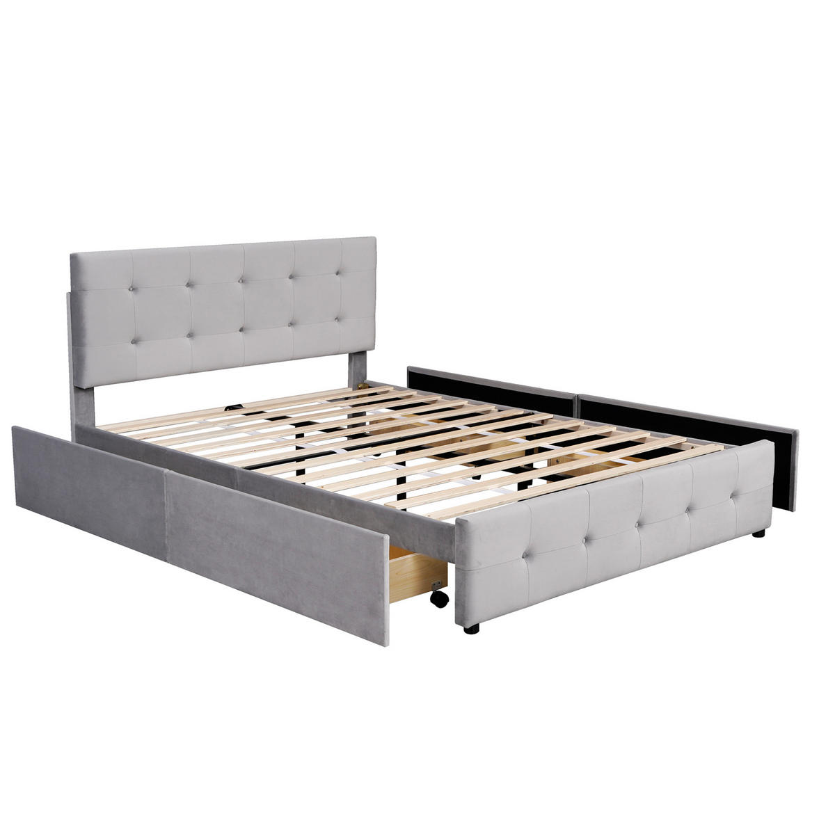 POLSTERBETT 140/200 cm mit 4 Schubladen, Lattenrost und Samtbezug, Grau - Grau, Textil (140/200cm) - Redom