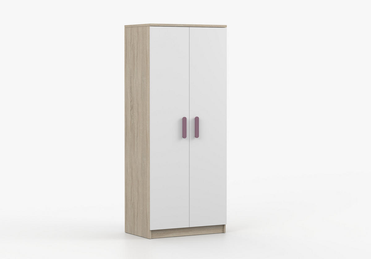 JUGENDZIMMER Elora in Eiche und Weiß – 4-teiliges Set mit Schreibtisch, Kommode, Wandregal und Schrank – Grifffarbe Erika - Braun, Holzwerkstoff (80/200/120cm)