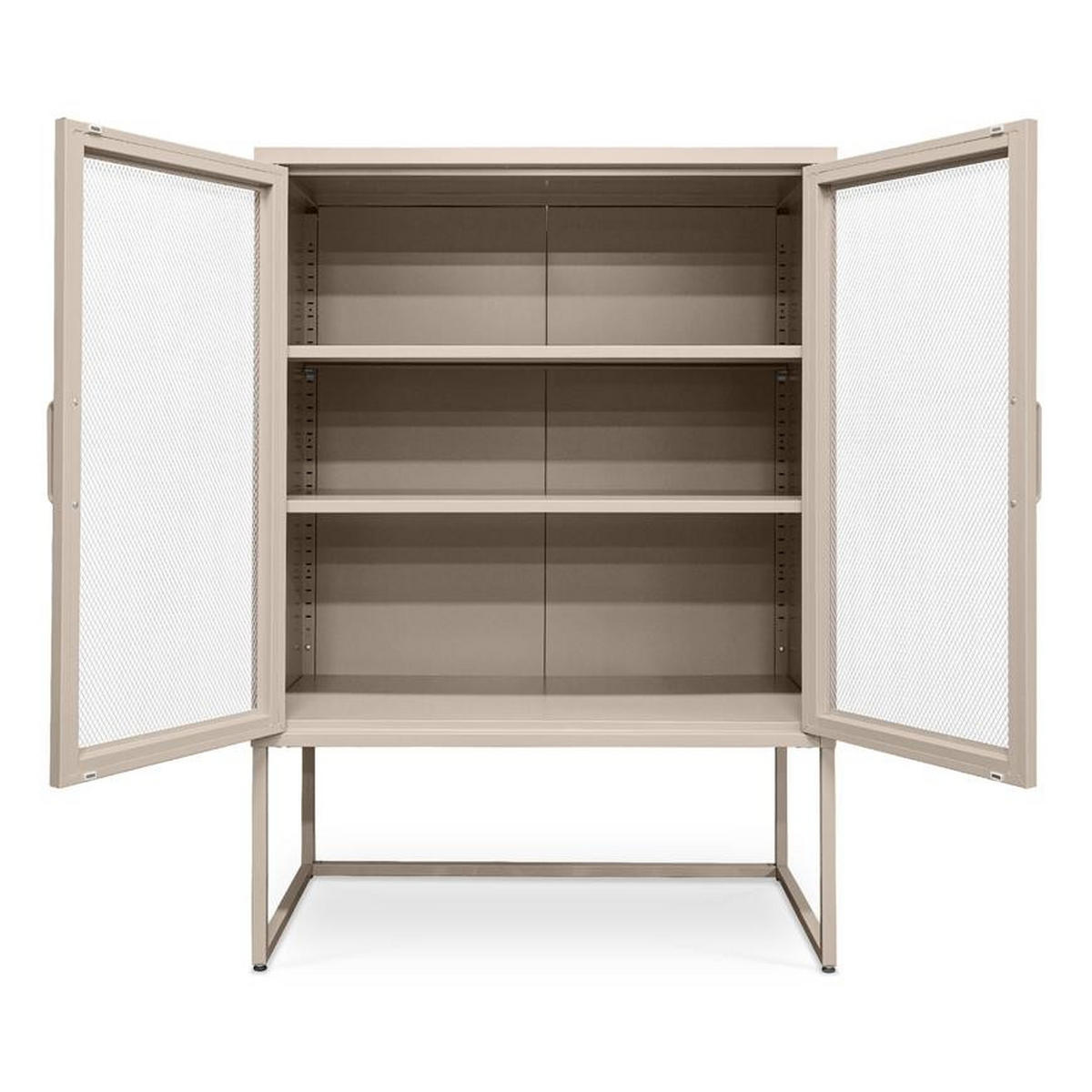 HIGHBOARD im Industrial-Design aus Metall H.120cm 2 Türen Streckmetall Beige - Kai - Beige, Metall (85/120/45cm) - Sicaan