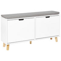 SCHUHBANK Weiß Mineral - Weiß/Grau, Holzwerkstoff (98/52/25cm) - Beliani