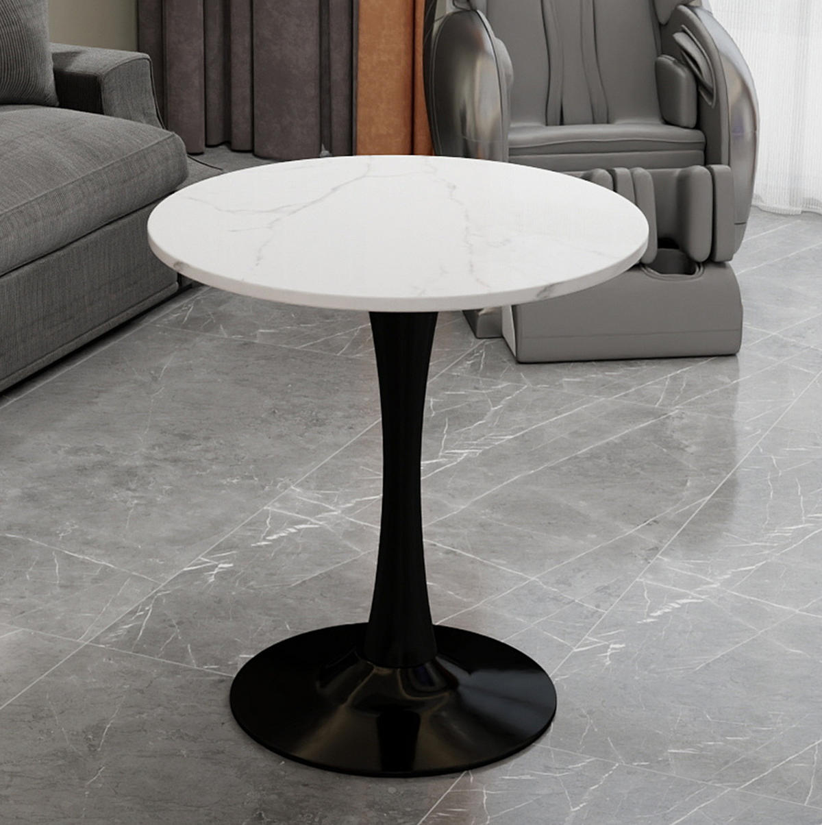 COUCHTISCH 70 cm in Schwarz/Weiß aus Kunstmarmor, rund und modern - Weiß, Stein (70/70/72cm) - Flora Grace