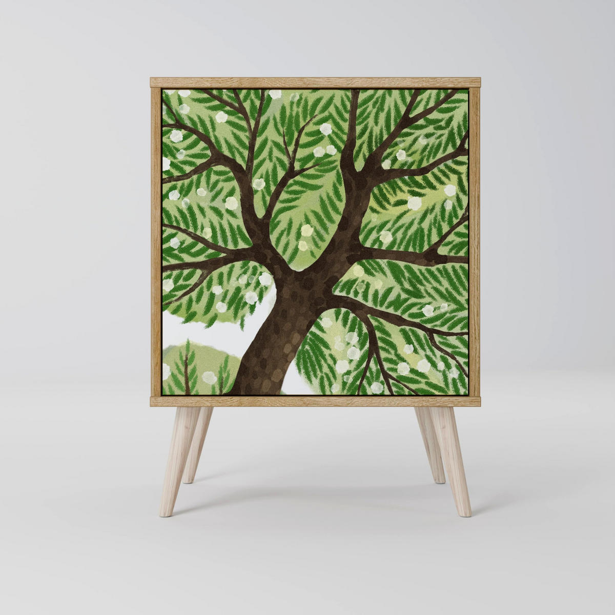 SIDEBOARD WILDERNESS DASH, Grau, 57,5x42x72,5 cm, Schwarze Metallfüße - Multicolor/Schwarz, Holzwerkstoff/Metall (57.5/72.5/42cm) - SpaceRebels