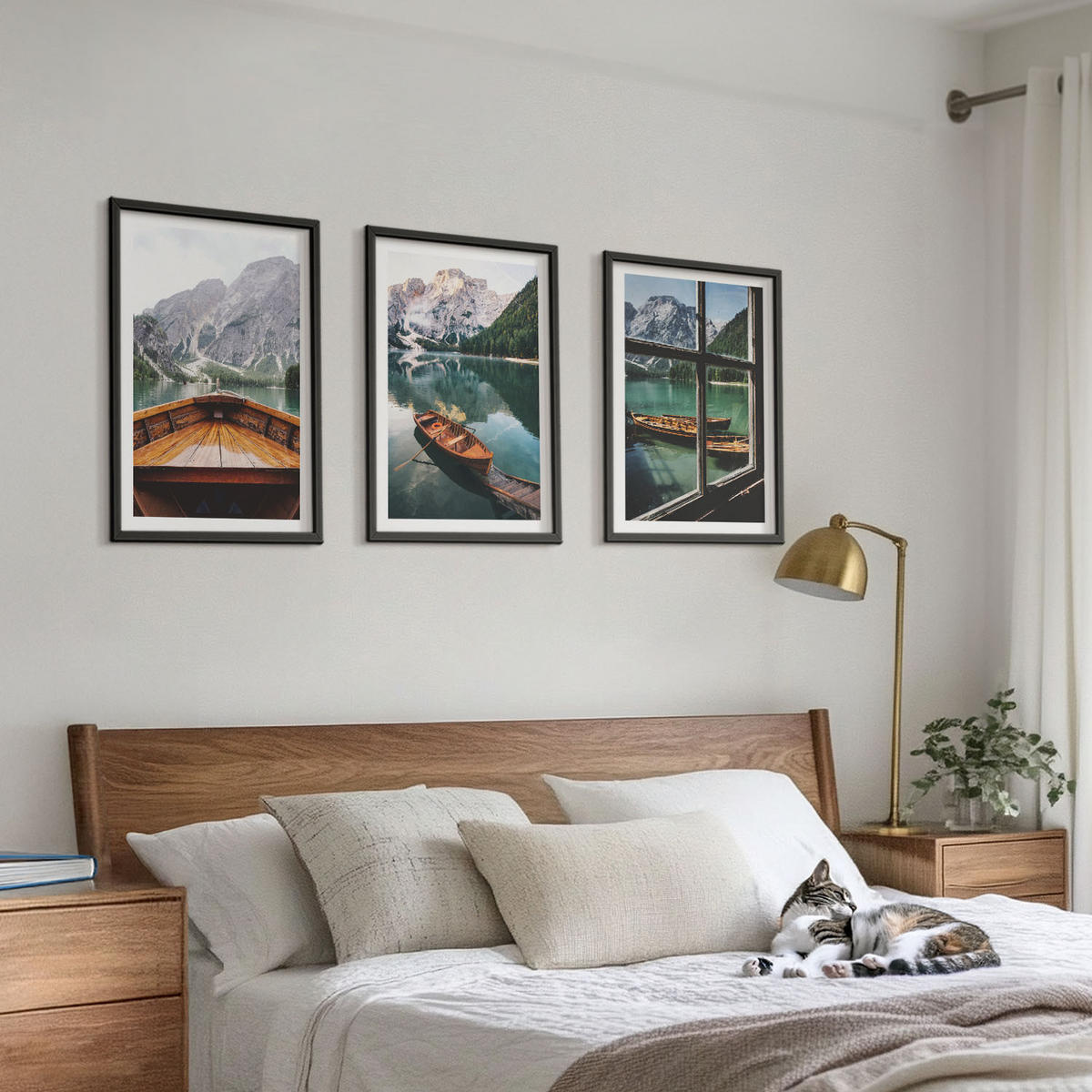 BILDER SET 3er Set - 40x60 cm Schwarzer Rahmen - Fenster für Boote auf dem Bergsee - Schwarz, Kunststoff (40/60cm) - TULUP