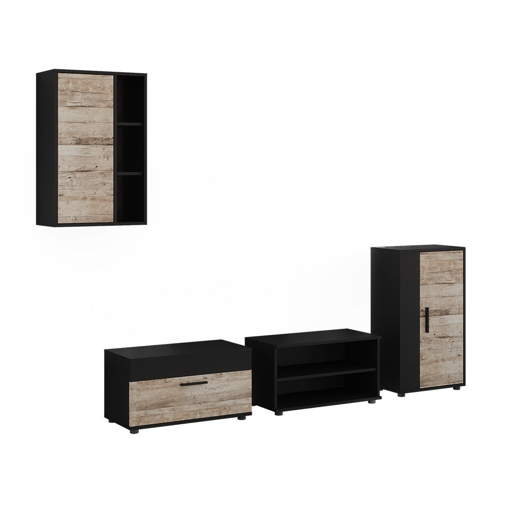 UNITATE DE PERETE Berno, Negru/stejar de nisip, Set de 4 piese - stejar Sonoma/negru, compozit lemnos (50.1/78.4/28.3cm) - Vicco