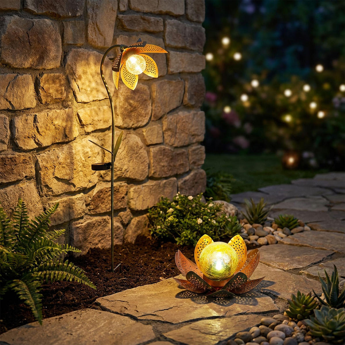 LED AUSSENLEUCHTE Solarleuchte Grün Gold 2er Set - Goldfarben, Glas (25/15/90cm) - Globo Lighting