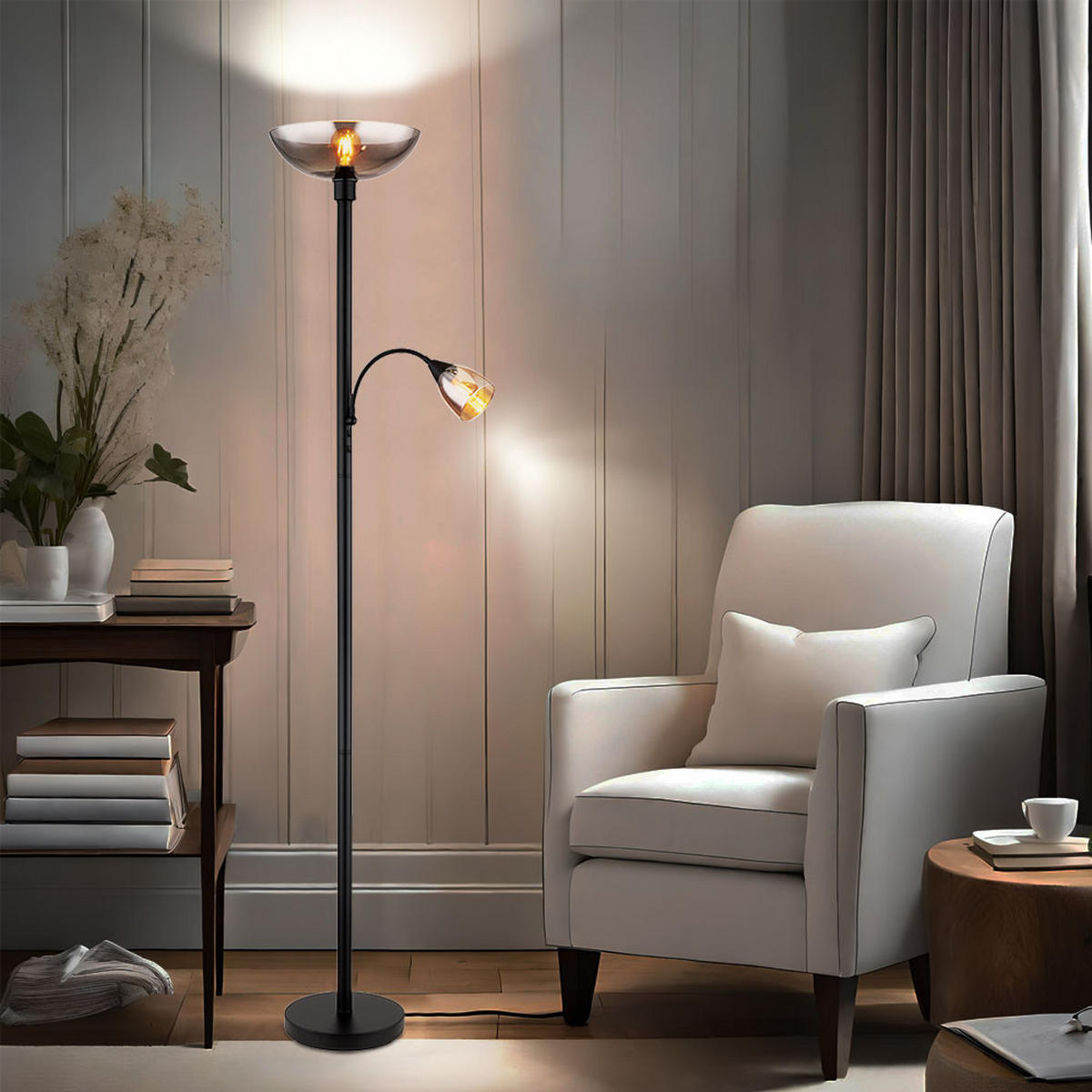 LED STEHLEUCHTE Blade Schwarz Metall Glas - Schwarz, Glas (30/30/178cm) - Globo Lighting