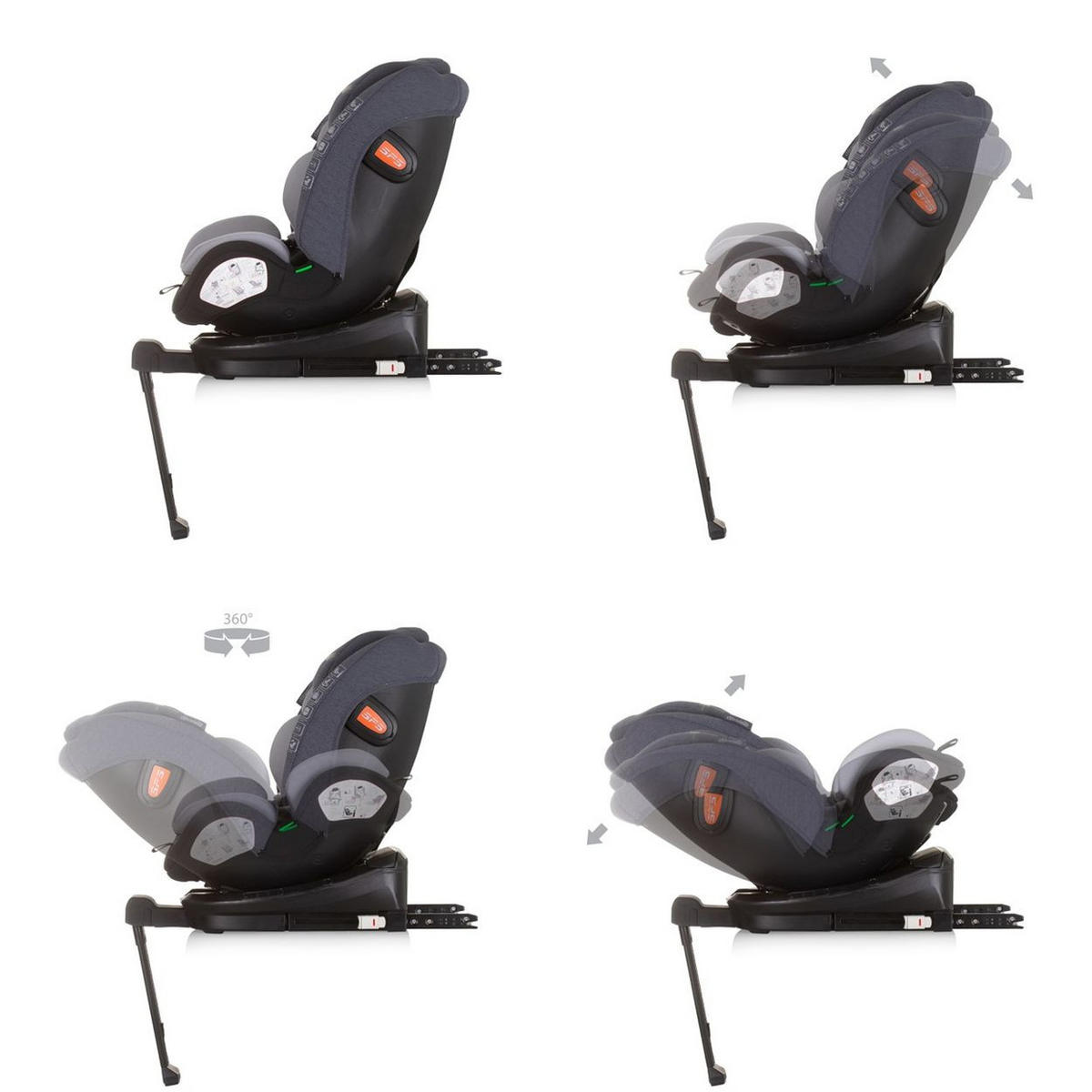 KINDERSITZ Tourino i-Size (40-150cm) grau/hellgrau Isofix, höhenverstellbar, Stützbein, drehbar - Silberfarben, Kunststoff (46/78/49cm) - Chipolino