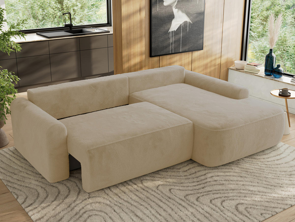 ECKSCHLAFSOFA CUBO L Creme Plüsch - rechts - Creme/Schwarz, Kunststoff/Textil (187/273cm) - MKS