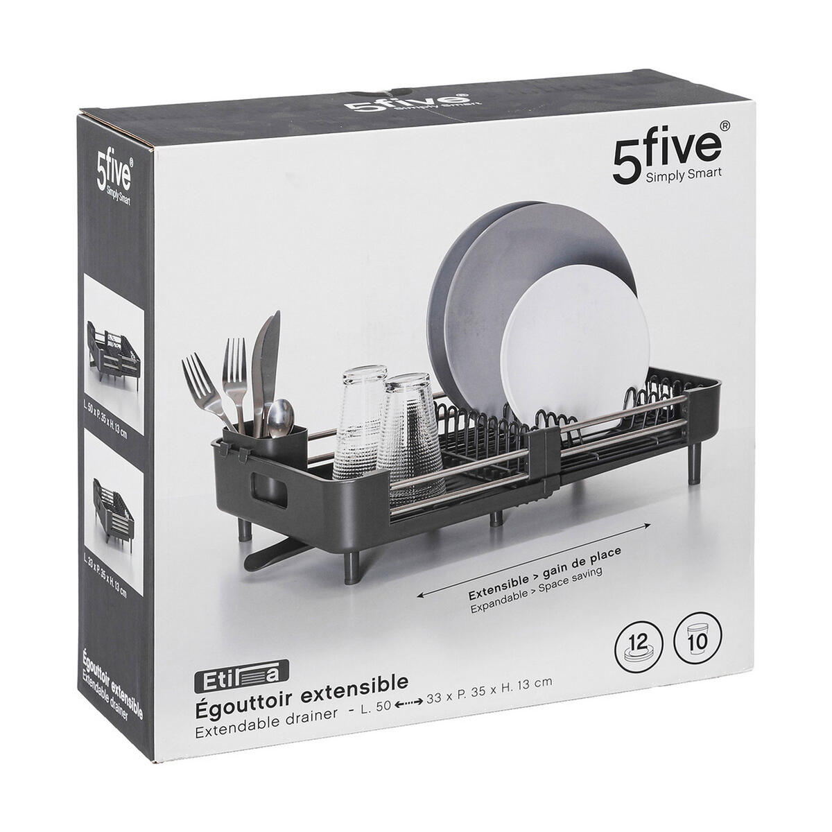 ABTROPFGESTELL Ausziehbar Etira für 12 Teller, Kunststoff, Edelstahl, Grau - Grau, Kunststoff (35/13/50cm) - 5five Simply Smart