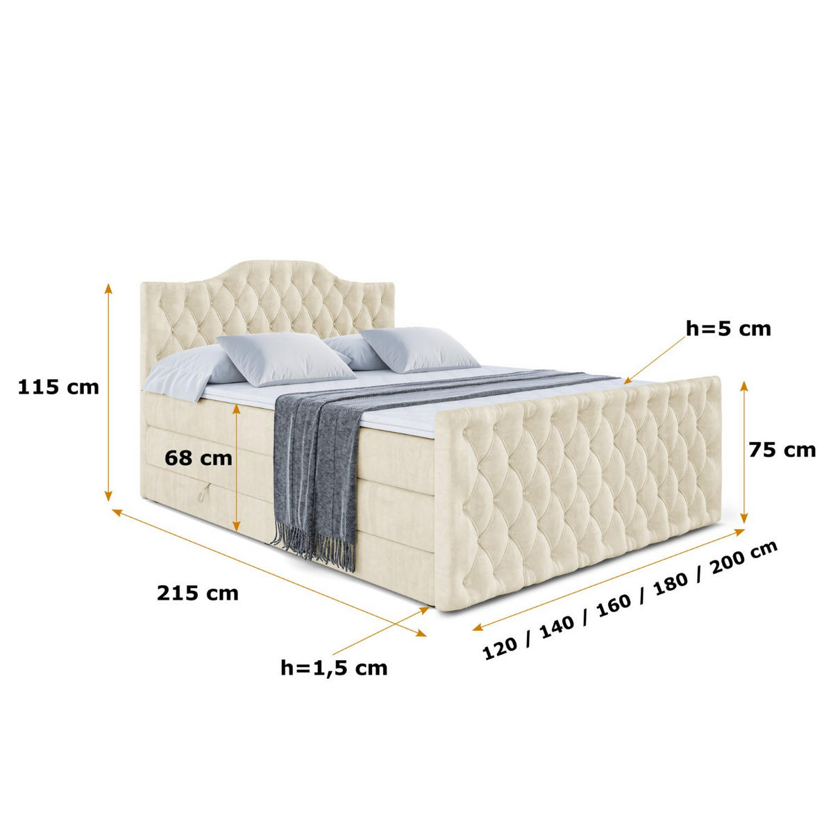 BOXSPRINGBETT VILA-1-Z KING - 180x200 - H3/H4 - Beige - Beige, Holzwerkstoff (180/200cm) - ALTDECOR