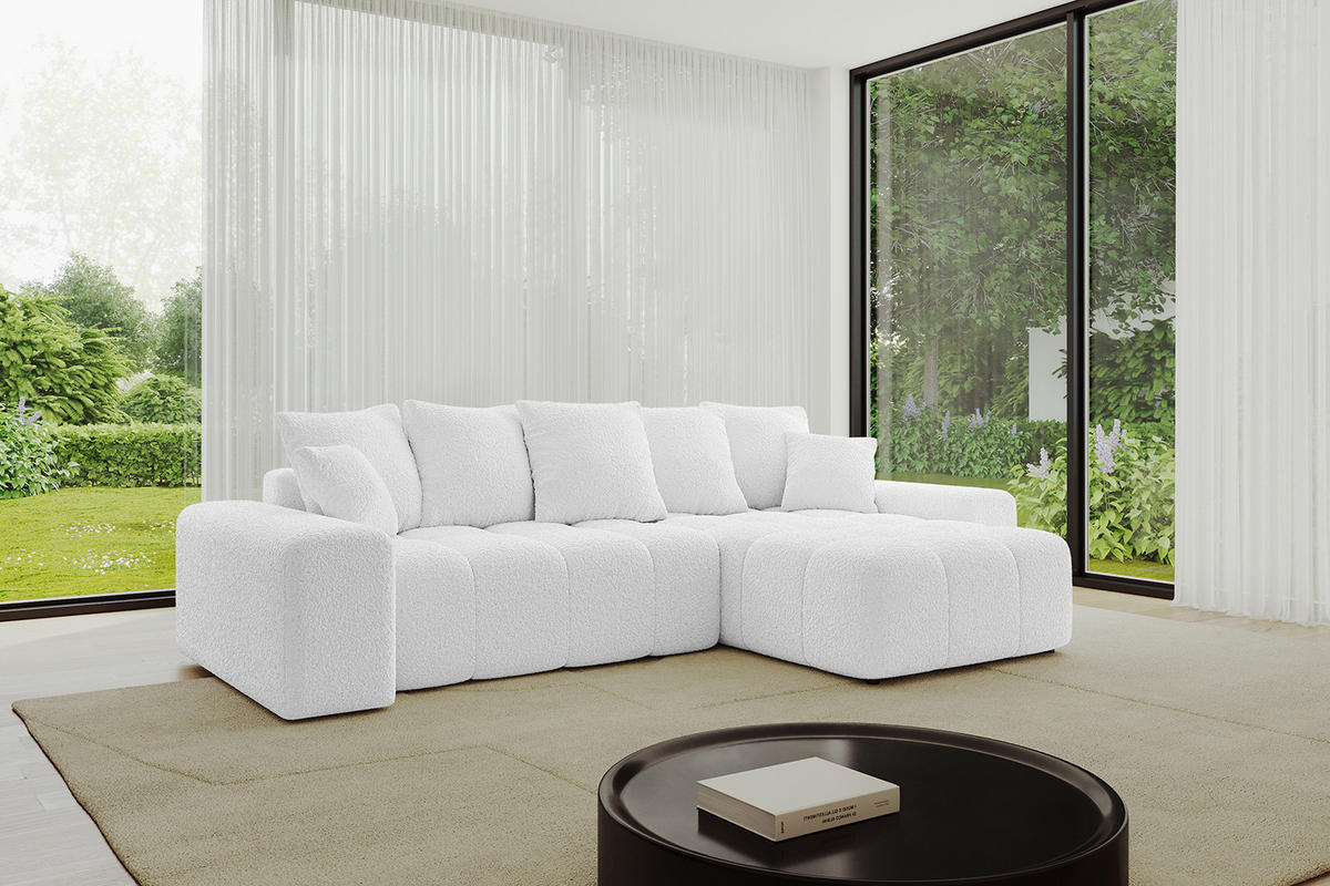 ECKSOFA Ottomane rechts ENIL-L 297x189x68 Weiß Bouclé - Weiß, Holzwerkstoff/Kunststoff (189/297cm) - ALTDECOR