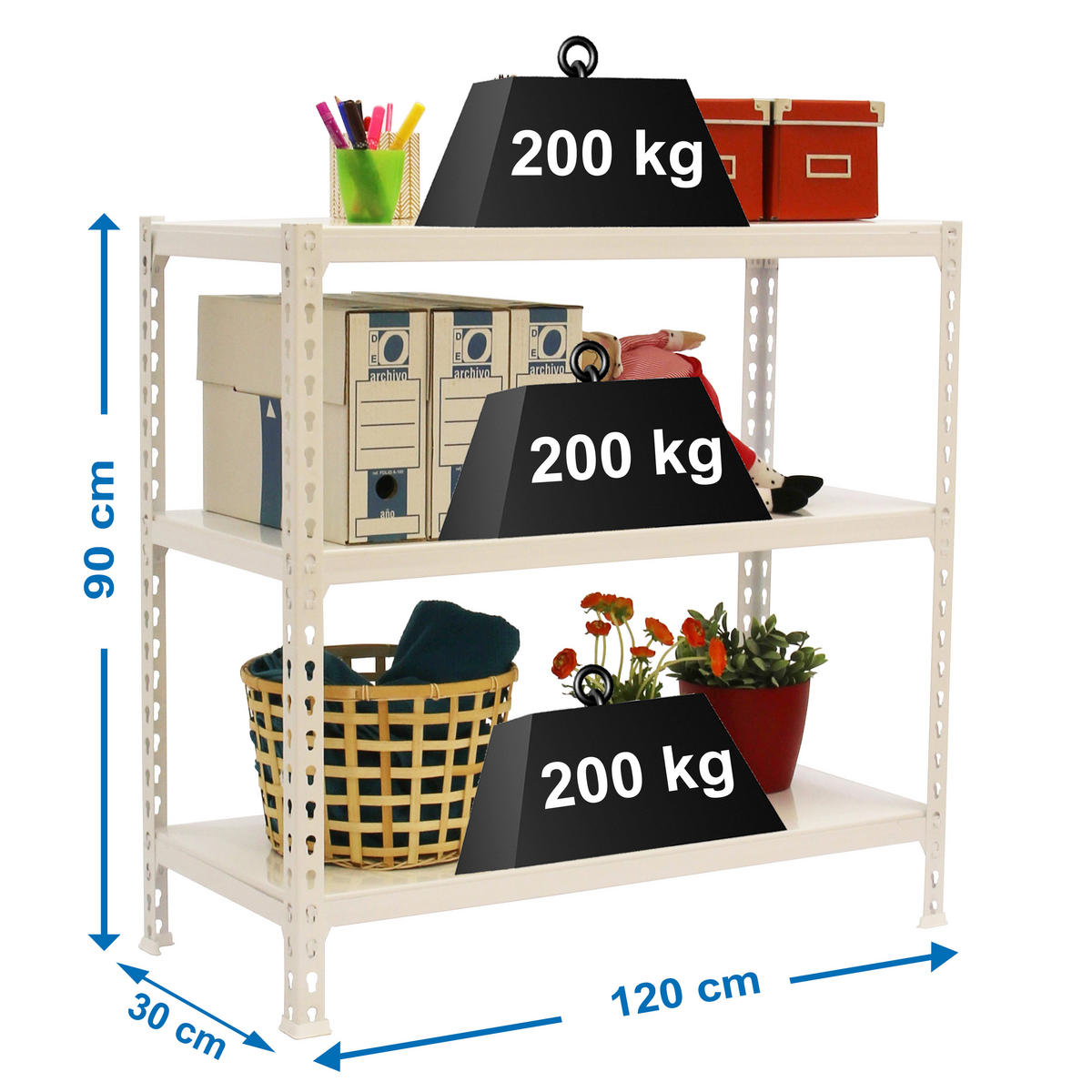 SCHWERLASTREGAL Baby Metal Shark HxBxT 90 x 120 x 30 cm Fachlast 200 kg Weiß - Weiß, Metall (120/90/30cm) - PROREGAL