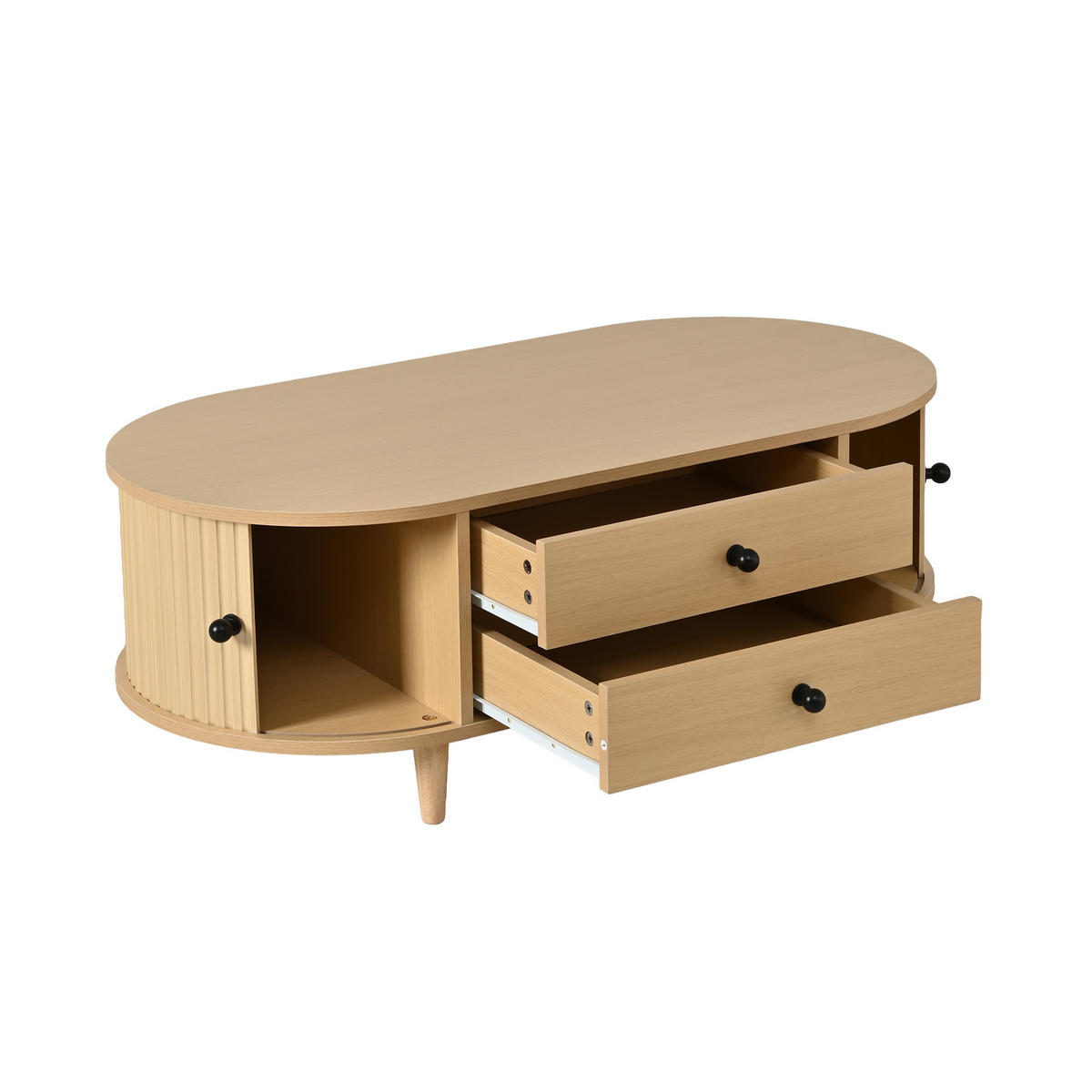 COUCHTISCH DE-37133 mit Rolltüren und 2 Schubladen Hellholz - Naturfarben, Holzwerkstoff (100/50/36cm) - ComfortXL