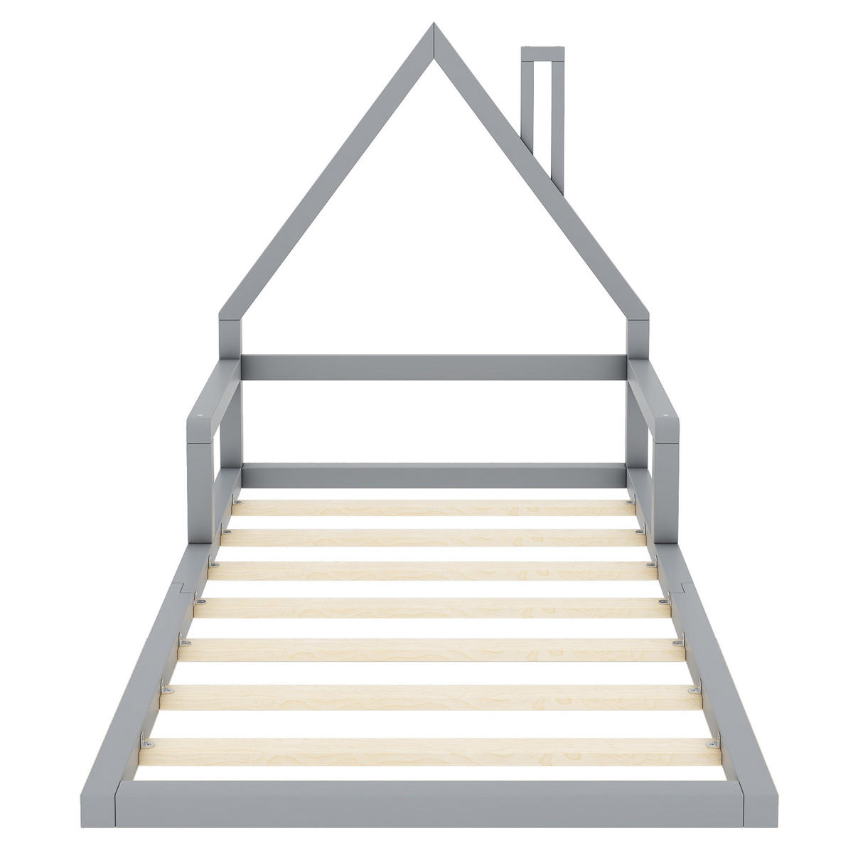 HAUSBETT 90/200 cm grau Hausform aus Kiefer massiv - Grau, Holz (90/200cm) - OKWISH