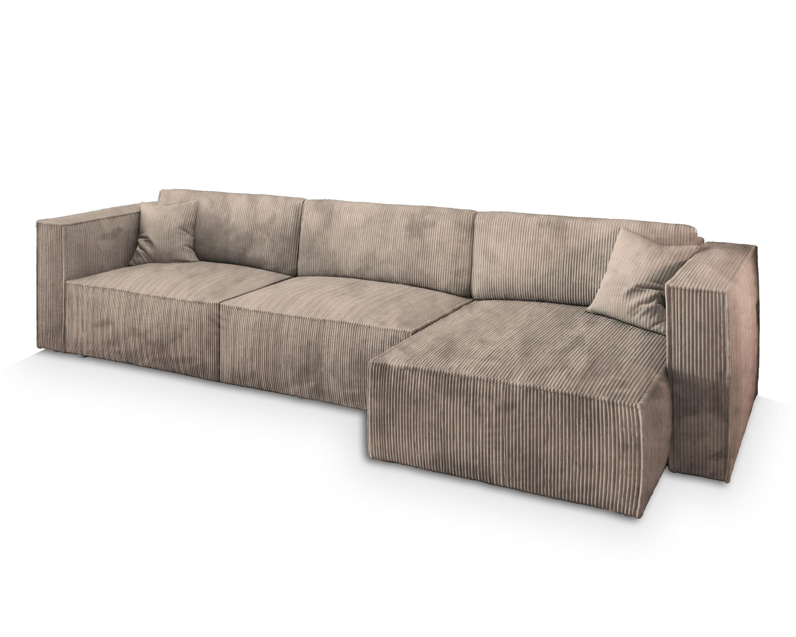 ECKSOFA TOLMO P Beige Kordstoff mit Schlaffunktion - Beige, Holz (347/148cm) - MASSENO