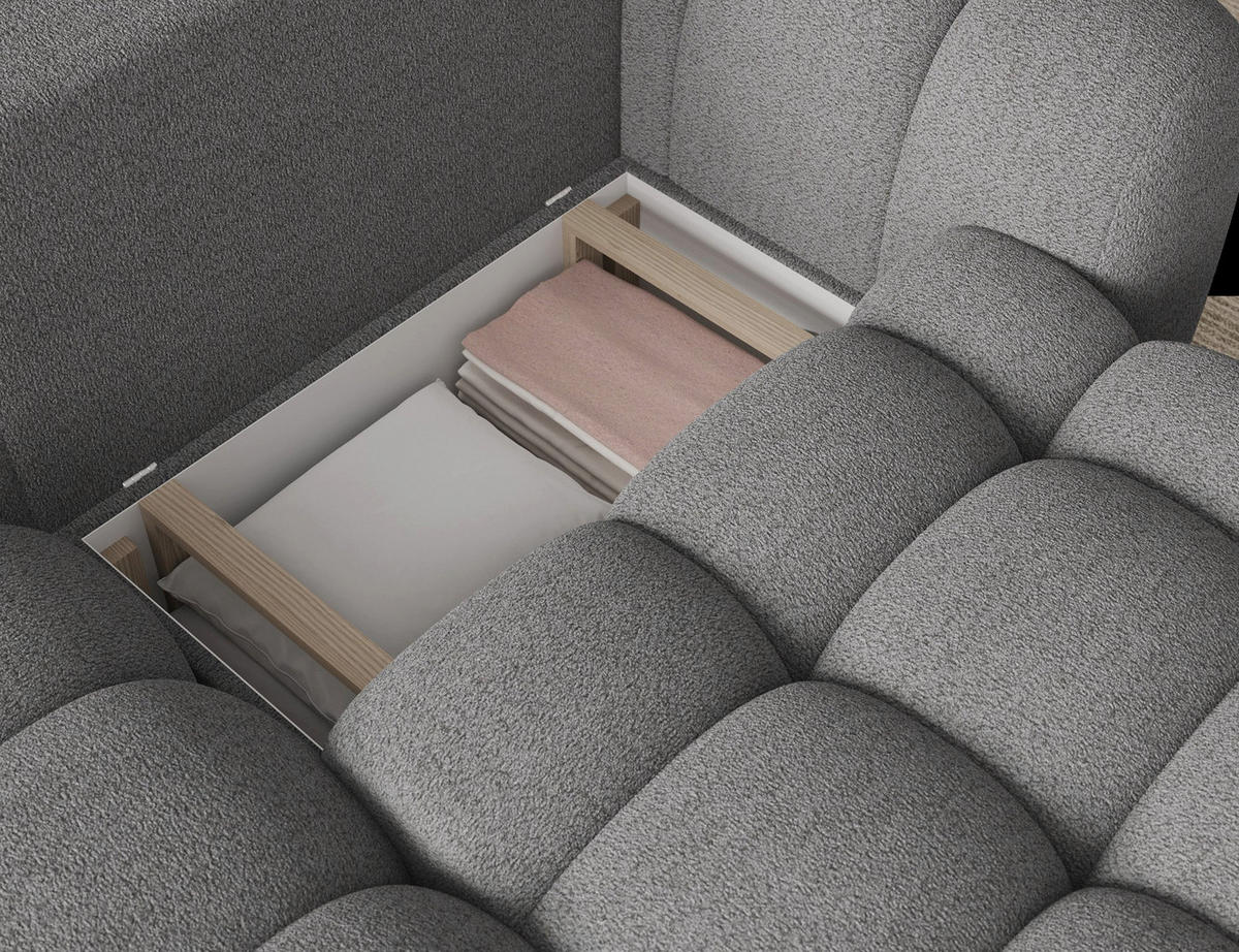 ECKSOFA COZION L-Form mit Schlaffunktion & Bettkasten – Modernes 3-Sitzer Sofa, HR-Kaltschaum, Wellenfederung, 267 × 165 cm - Schwarz/Grau, Kunststoff (165/267cm) - Wohnideebilder