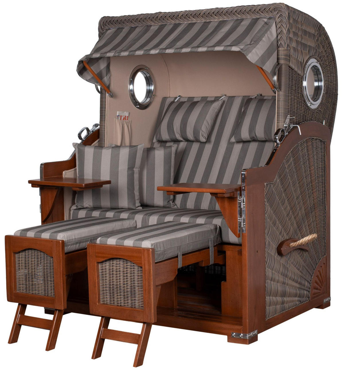 STRANDKORB Komplettset: Ammersee Mahagoni Bullauge - PE grau - Modell 537 - Grau, Holz/Kunststoff (125/165/80cm) - bene living