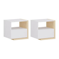 2ER-SET Nachttische skandinavisch mit 1 Schublade & 1 Ablage - Weiß & Holzfarben - NAPOLI II - Naturfarben, Holz (39/43/46.4cm) - Vente-Unique