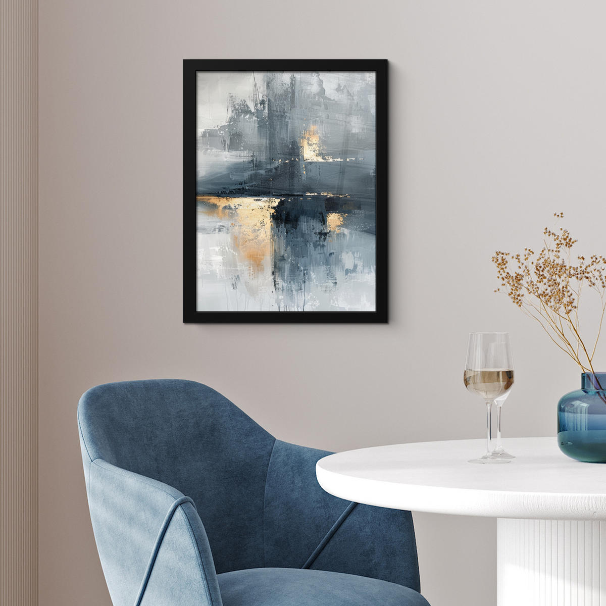 GERAHMTES BILD Kunst - Grau - Gold - Abstrakt 30x40 cm - Dunkelgrau, Papier (30/40cm) - MuchoWow