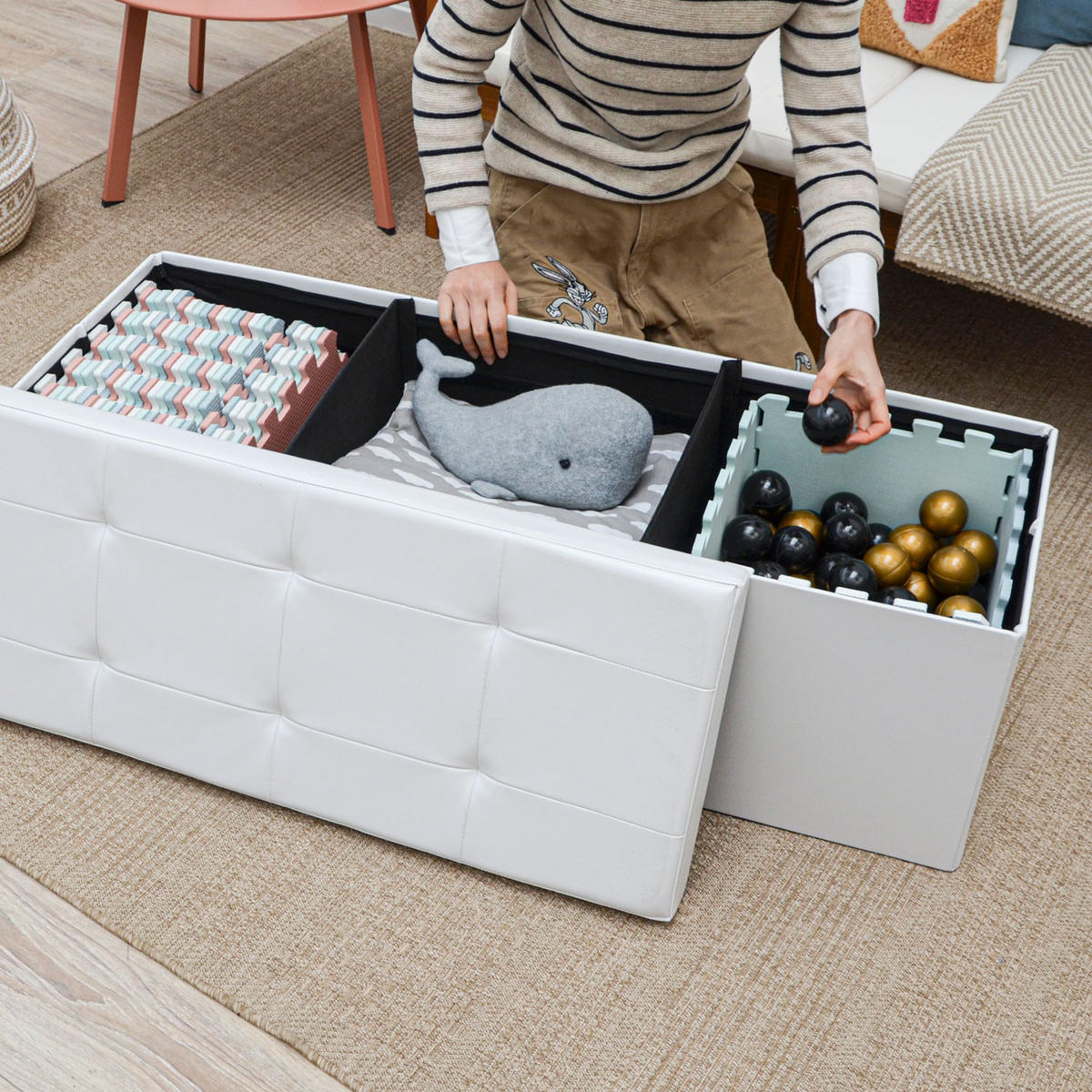 SITZBANK mit Stauraum, 110 cm, 120 Liter, Weiß - Weiß, Kunststoff (38/38/110cm) - Dunedesign