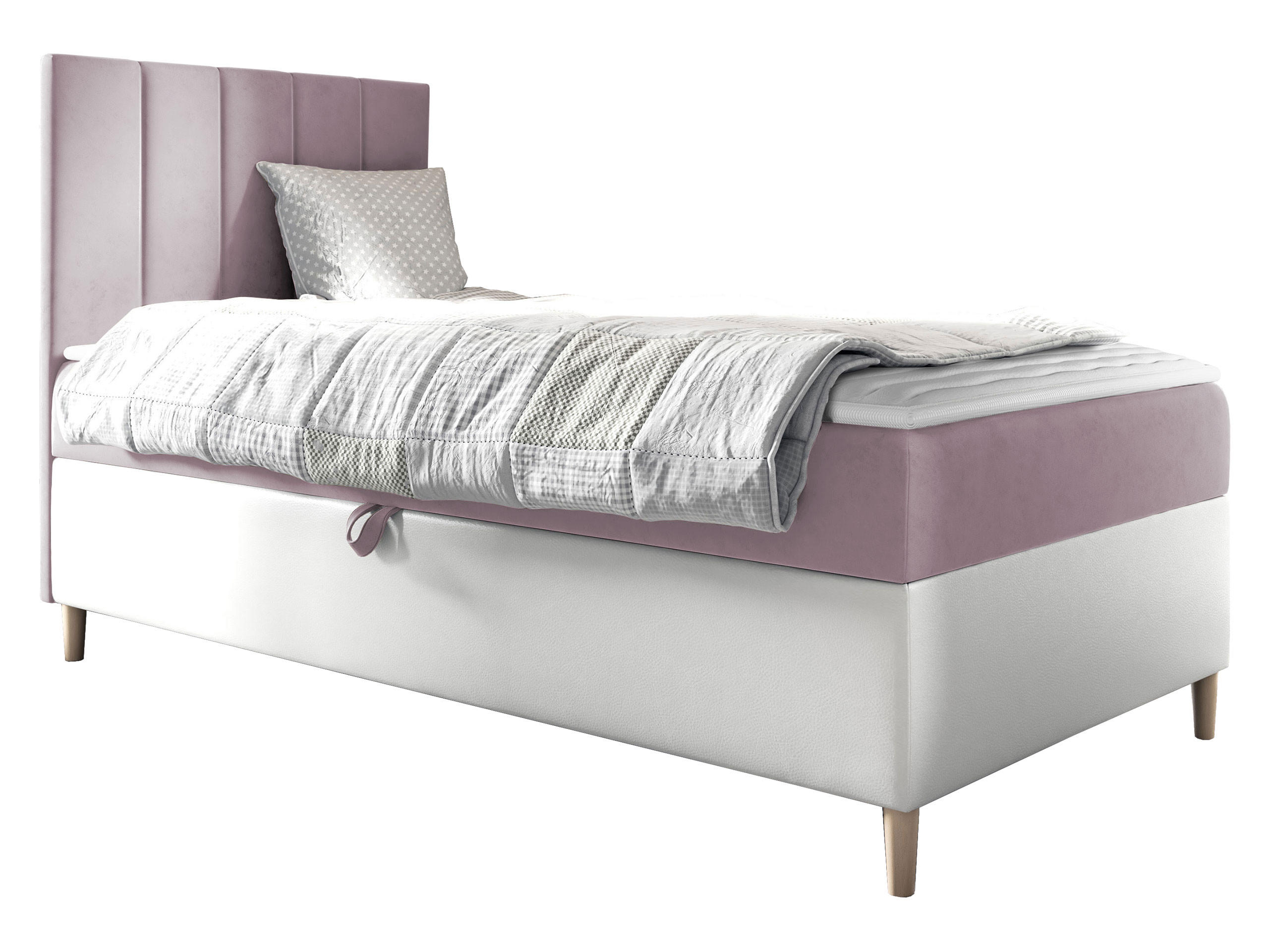 BOXBETT Maja Junior 1, Seite zum Öffnen des Bettkastens: Links - H3 - Weiß/Rosa, Holz (100/200cm) - MIRJAN24