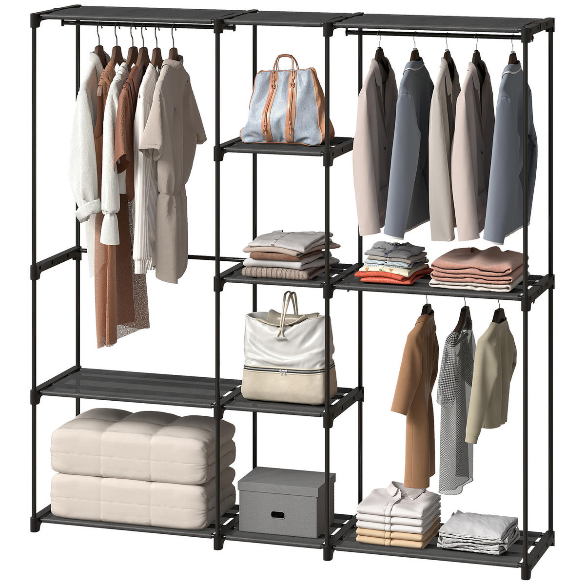 KLEIDERSCHRANK DE-09594 Schwarz - Schwarz, Metall (182/185/43cm) - ComfortXL
