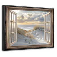 LEINWAND Bilder mit Rahmen - Ausblick - Strand - Dünen - Meer - Natur - 40x30 - Sandfarben, Textil (40/30cm) - MuchoWow