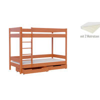 ETAGENBETT Diego 160x80 teak mit Schubladen und Matratzen - Braun, Holzwerkstoff (80/160cm)