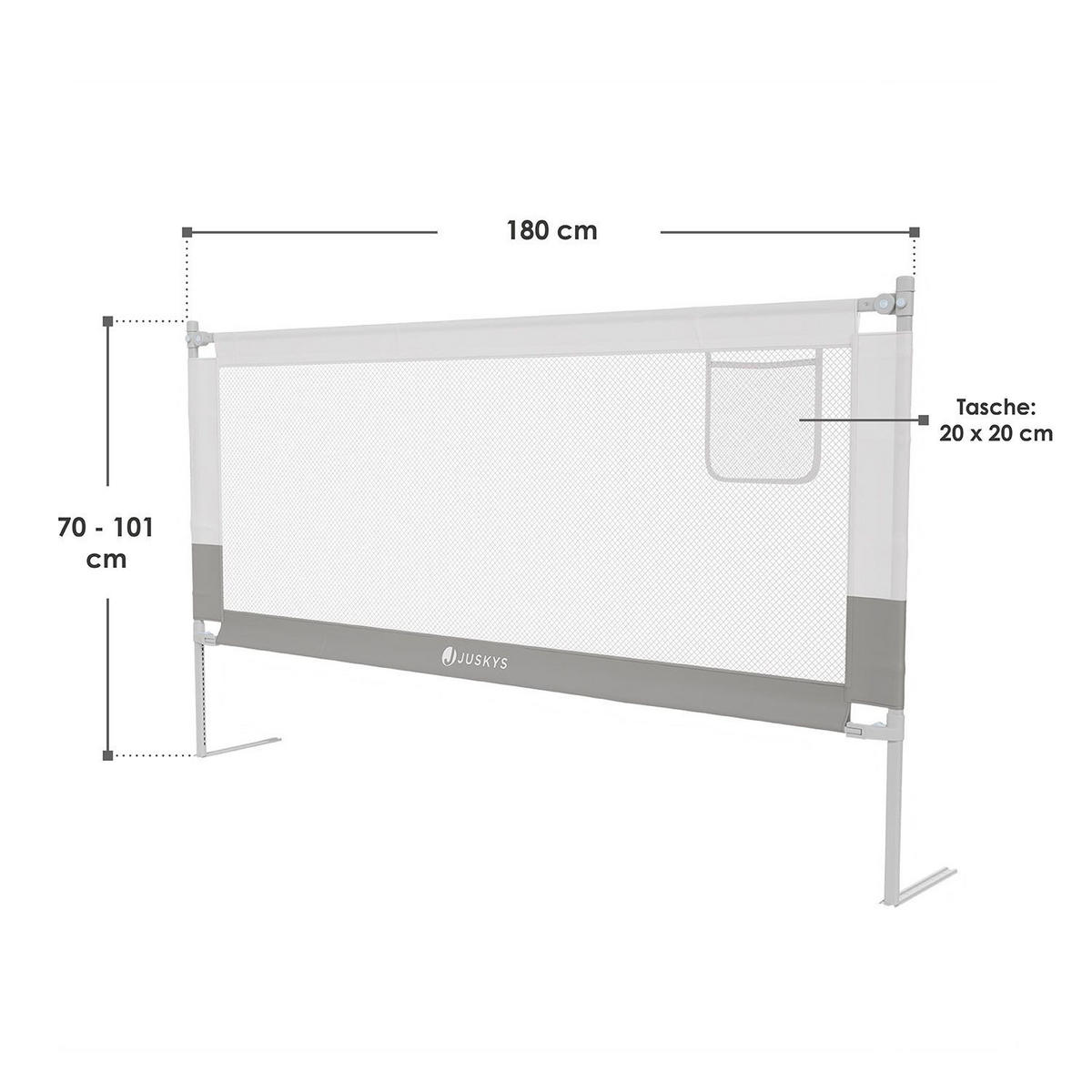 BETTSCHUTZGITTER Jaron 180/71-101 cm - Grau, Textil (180/180cm) - Juskys