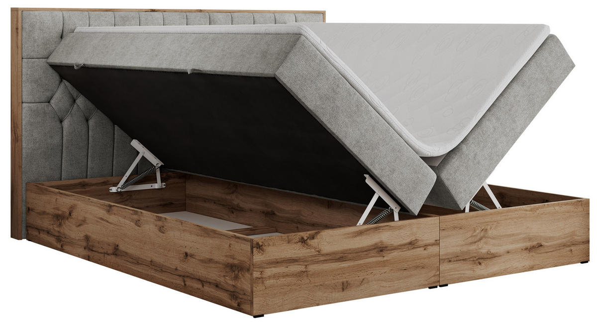 BOXBETT AMORE 160/200 Hellgrau Struktur - H3 - Hellgrau, Holz/Textil (160/200cm) - MKS