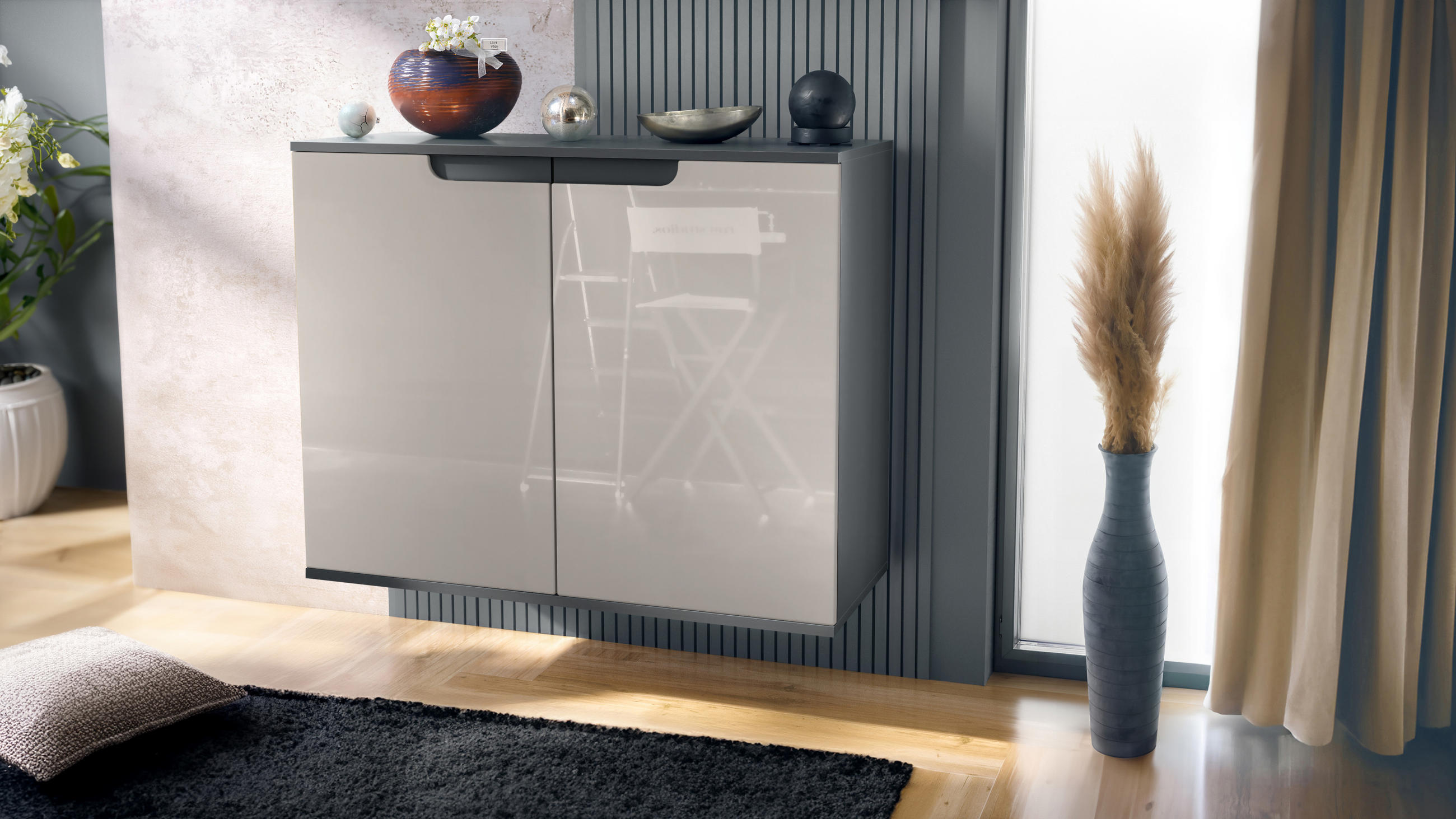 KOMMODE Sylt Sandgrau Hochglanz - Sandfarben, Holzwerkstoff (92.5/73.5/35cm) - Vladon